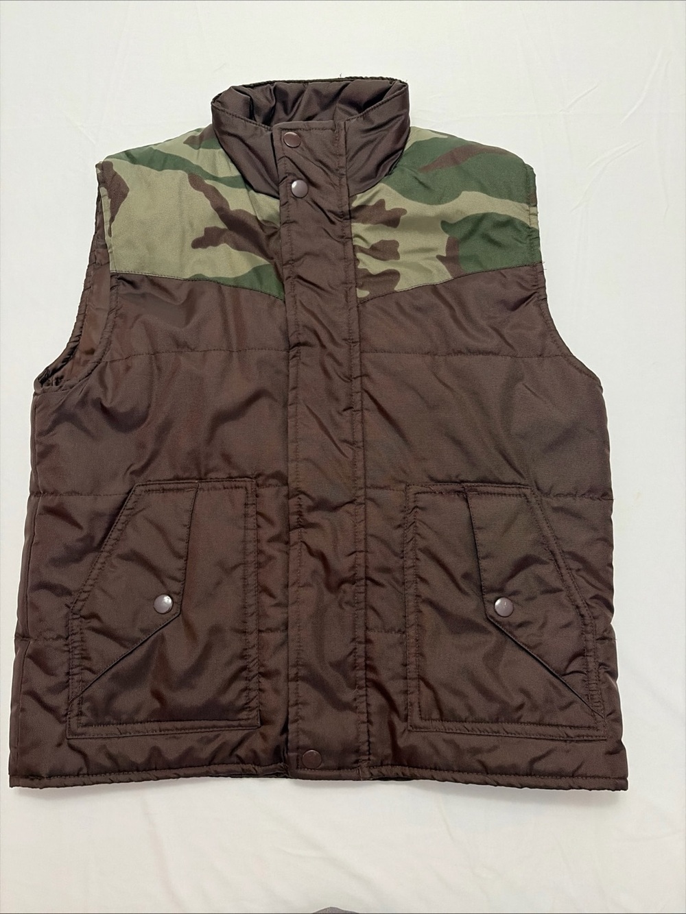 Athletech Brown Puffer Vest with Camo Yoke